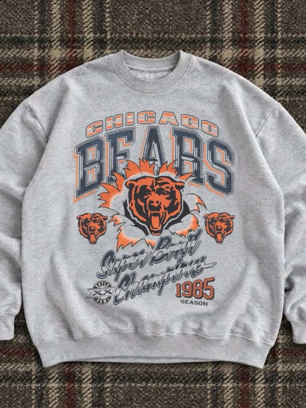 Gildan Gray Chicago Bears Graphic Crewneck with Orange and Navy Print